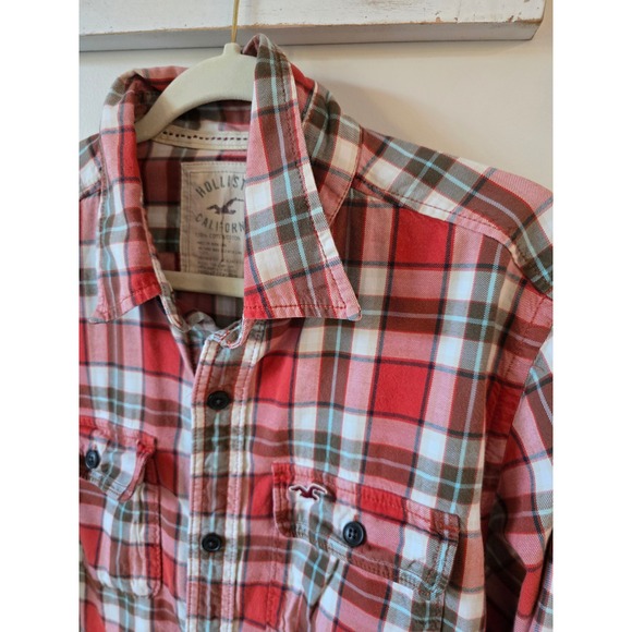 Hollister California Men XL Red Plaid Long Sleeve Button Down Shirt Cotton - Picture 4 of 11